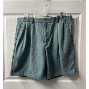 Izod Pleated Front Shorts Mens Size 38 Blue Green Dressy Golf 8 in Inseam